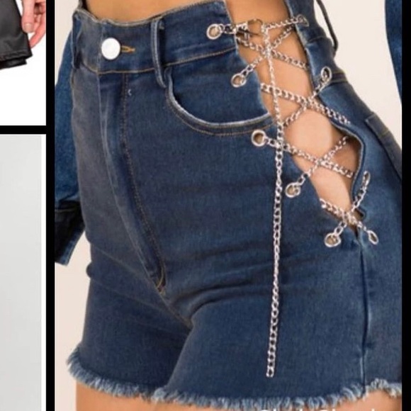 Wildcat womens short denim shorts chain slit sides stretch denim shorts - Picture 1 of 12